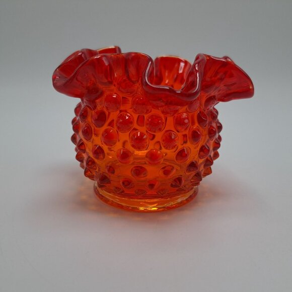 Fenton Art Glass Crimped Vase Hobnail Amberina Ruffled Edge Collectible - Picture 6 of 11